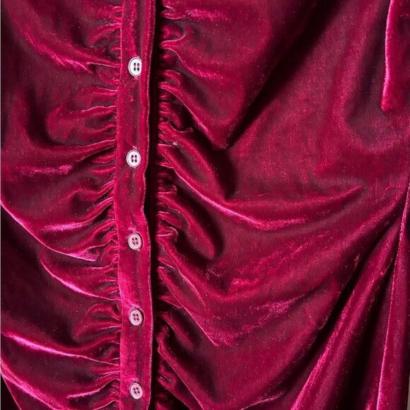 House Of Harlow 1960 Velvet Mini Burgundy Dress Ruched Shirt Size S - Picture 9 of 10